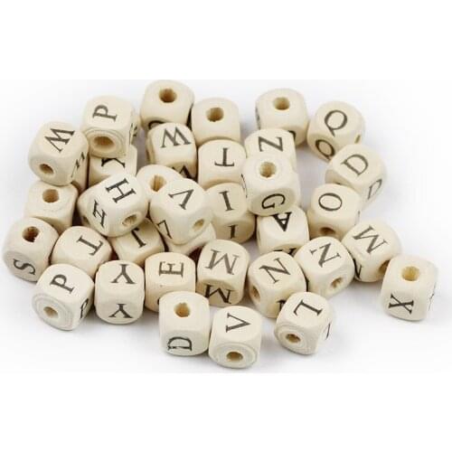 UPGFNK 52pcs 10mm Square Natural Wooden Beads Alphabet Letter Spacer Loose Beads Jewelry for Making Bracelet DIY accessories