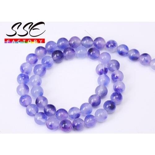 Natural Stone Purple Bicolo Jades Beads Chalcedony Round Loose Spacer Beads 6- 12mm For Jewelry Making DIY Bracelets 15" Strand