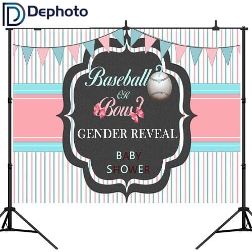 DePhoto Gender Reveal Photography Backdrops Baseball or Bows Photo Background Baby Shower Party Banner Supplies Decoration