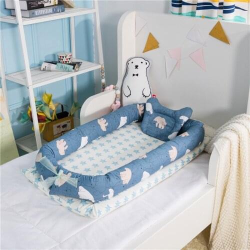 Childrens Striped Printed Cotton Cradle Baby Crib Newborns Folding Traveling Cots Child Lounger Bed Infant Portable Playpen Bed
