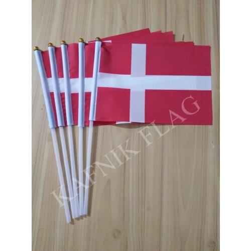 KAFNIK,5pcs Denmark flag 14*21CM Denmark Flag the hand national flag with Pole Handing flag