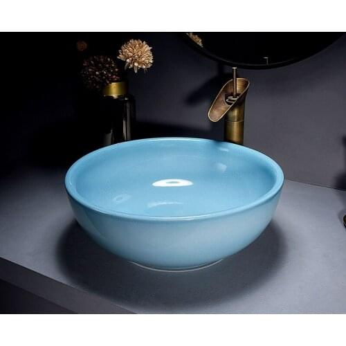 Ceramic art desk basin blue ice crack glaze wash basin Nordic simple toilet washbasin household one-sided basin
