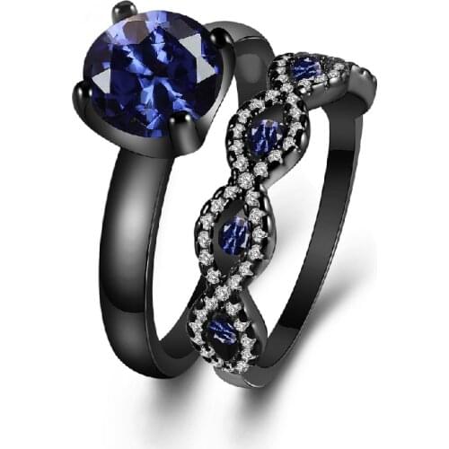 Black Rings Set 925 Silver Jewelry Ornaments with Zircon Gemstone Finger Ring Fashion Accessories for Women Wedding Party Gift