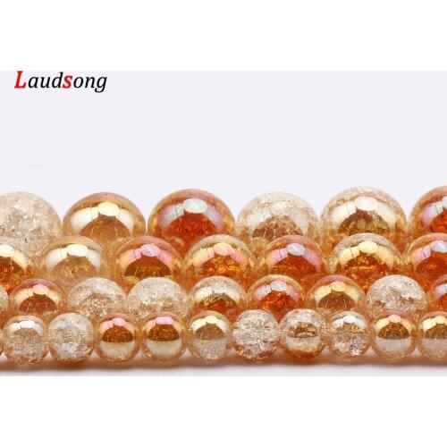 Rose Gold White Natural Stone Round Cracked Crystal Beads For Jewelry Making Handmade Necklace Bracelet Diy 15'' 6/8/10/12mm