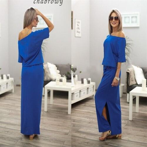 Summer Blue Diagonal Collar Dress Women Short Sleeve Side Slit Women Cotton Dress With Pocket Comfort Loose Long Dress for Women