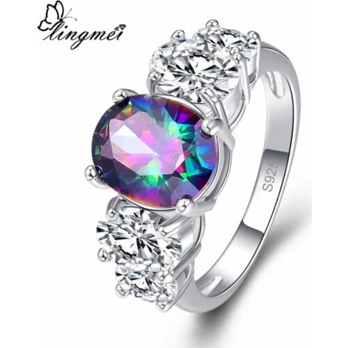 LingmeiNew Arrival Exalted Sparkling Jewelry OvalMulti-White CZ Silver ColorWomen Ring Size 6-10 Whloesale
