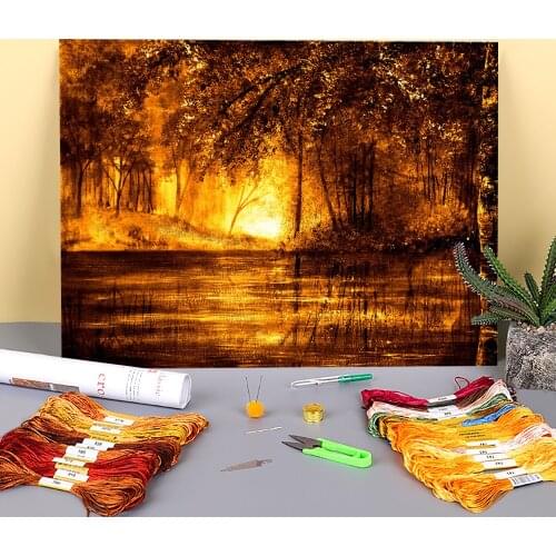 Natural Scenery Pre-Printed 11CT Cross-Stitch Set DIY Embroidery DMC Threads Sewing Painting Handicraft Knitting Needle