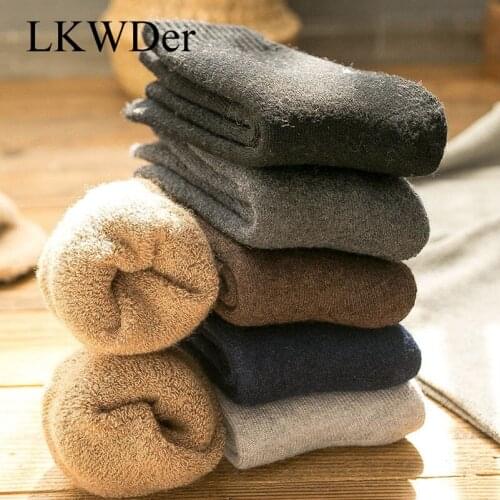 LKWDer 5 Pairs Mens Super Thick Wool Socks Winter Warmth Rabbit Wool Socks Men Plus Velvet Thick Terry Socks Calcetines Hombre