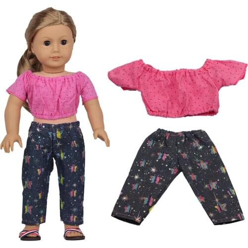 2021 New Pattern Clothes Rose Rred Printing Two Piece Set Fit 18 Inch American&43cm Baby New Born Doll Clothes Accessories