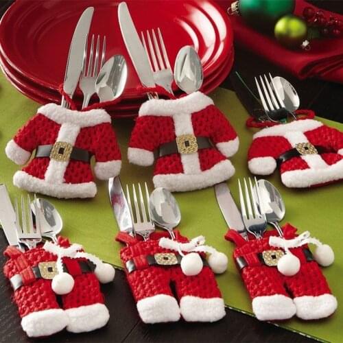 New Year Chirstmas Knife Fork Cutlery Holder Bag Tableware Storage Bag 2022 Navidad Natal Christmas Decorations for Home