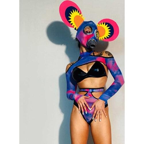 Festival Clothing Female DJ Outfit Women Nightclub Bikini Headwear Rave GOGO Costume Fantasia Feminina Halloween Clothes 1482