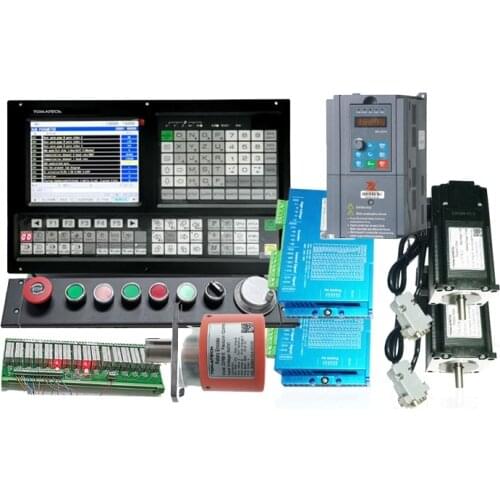 Complete package CNC lathe controller with hybrid closed loop stepper and VFD spindle encoder cables