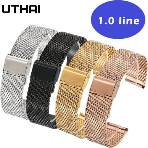 UTHAI P66 Watchband Stainless steel watch strap 1.0 line Milan mesh strap 18mm 20mm 22mm 24mm Band wristband