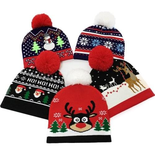 2020 Autumn And Winter New Jacquard Christmas Hat hanging Ball Children Cute Knitted Hat New Year Christmas Gift