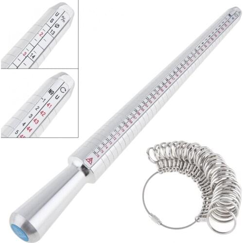 Degree Standard Ring Measurement Tool with Finger Rings and Aluminum Alloy Measuring Stick for Jewelry Tool Equipments