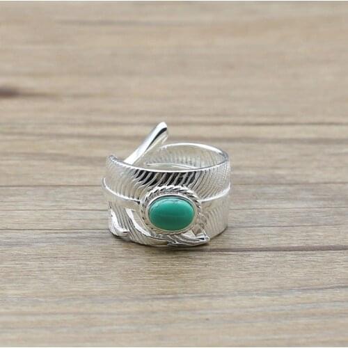 Takahashi Kagura Goro Handmade S925 Sterling Silver Jewelry Retro Thai Silver Feather Turquoise Silver Ring Fashion Male Ring