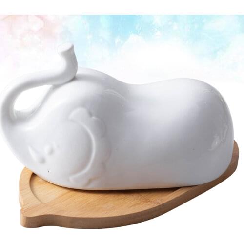 Elephant Shape Butter Dish with Ceramic Lid Simple Wooden Plate Household Tableware for Home Hotel