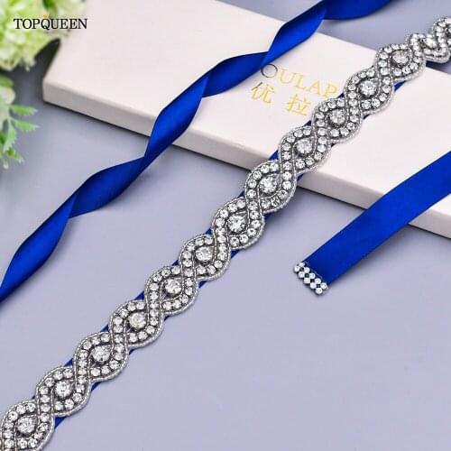TOPQUEEN S28 Stunning Brides Belt Ribbon Sash with Rhinestones Belts for Formal Dresses Diamond Belt Red Ivory Wedding Sash