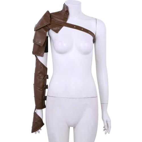 Unisex Shoulder Armors Women Men Gothic Steampunk PU Leather Single Shoulder Armor with Arm Strap Set Clubwear Cosplay Costumes