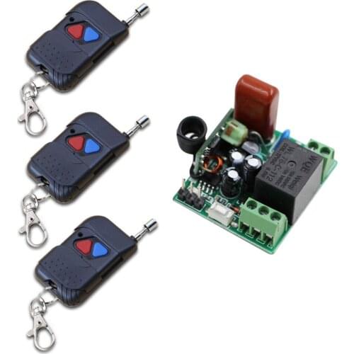 High Quality Small Sizes 220V RF Wireless Remote Control Switch System Receiver + 3pc Transmitter with Two Buttons(Red and Blue)