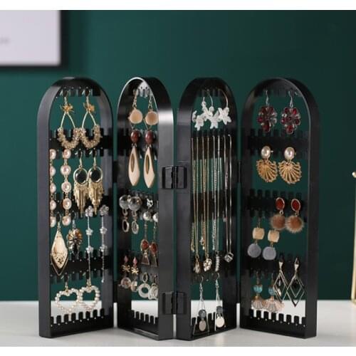 Earring Storage Box Jewelry Organizer Necklace Display Rack Foldable Holder Storage Cabinet Plastic Box 4 Doors 240 Holes Large
