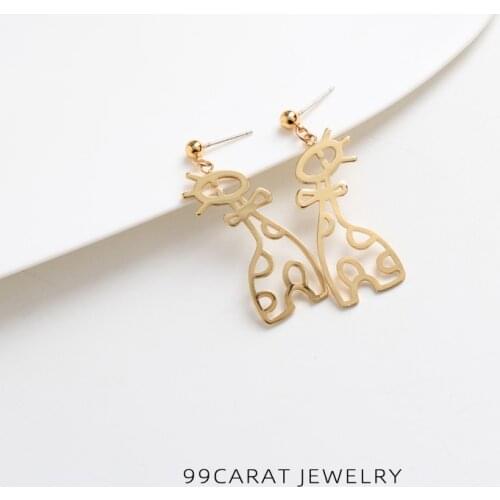 Qingdao jewelry 99 carat Japanese and Korean style cute Deer Hollow Earrings 18K gold-plated 925 Silver Earrings female WL