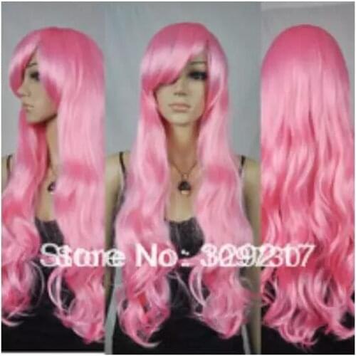 Zhaoxia++03596@Q8@* ++++>00586 new elegant women long wavy pink costume loose wig cosplay hair wigs