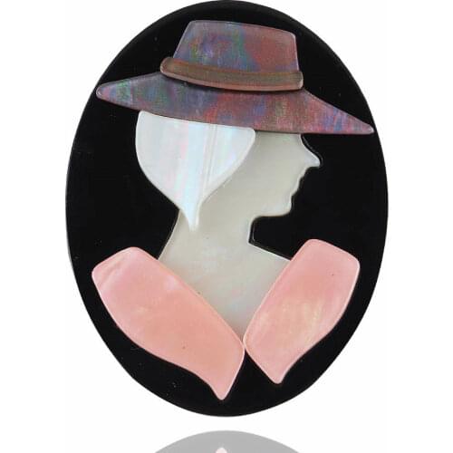 New Creative Black Oval Elegant Lady Wear Hat Acrylic Brooch For Women Personality Brooches Badges Lapel Pins Fashion Jewelry
