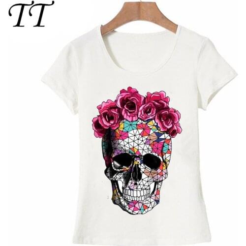 2021 New summer women short sleeve flowers skull art printing T-Shirt Elegant design casual female Tops cute Girl Tee