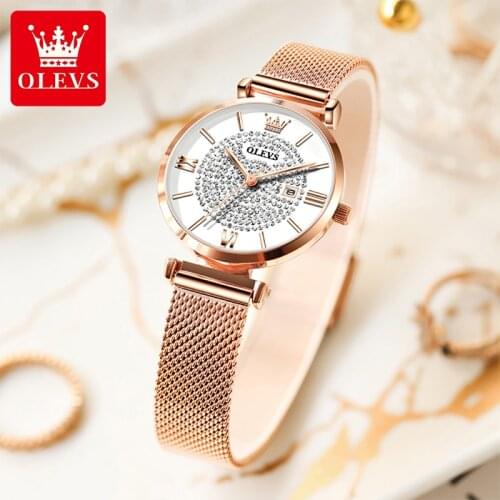 OLEVS 2021 New Fashion Casual Elegant Ladies Quartz Starry 30M Waterproof Single Calendar Watches Female Watch Trend 6892