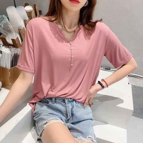 New T-shirts Women 2021 Vogue Vintage Tshirts Cotton Women V Neck Short Sleeve Best Friends Lady Girl Funny Hipster