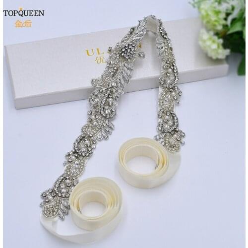 TOPQUEEN S402 New Design Rhinestone Bridal Belt for Wedding Silver India Silk Women Belt Girlfriend Belt Pearl Belt Shiny Belt