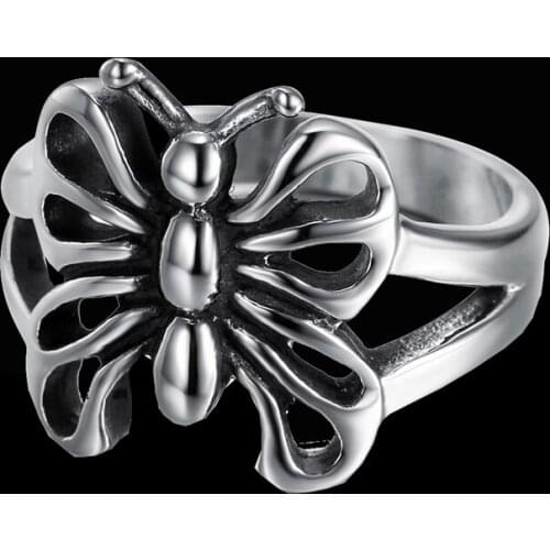Fashion Ladies Biker Jewelry Motorcycle Design Retro Single Hollow Butterfly Finger Ring Female Women Jewelry Gifts