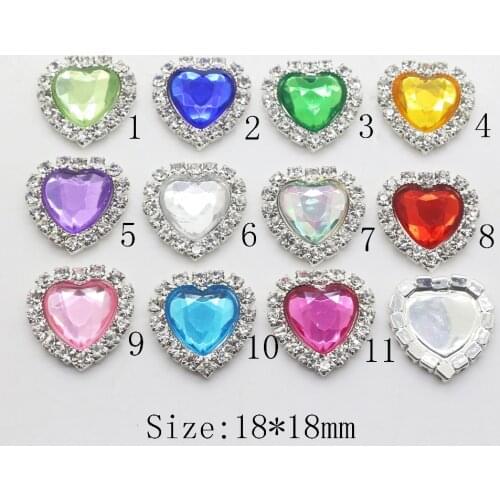 Fashion 100Pcs Heart 18mm Acrylic Rhinestone Buttons Wedding Decoraive Apply To Clothing Crafts Hair Flower Center Scrapbooking