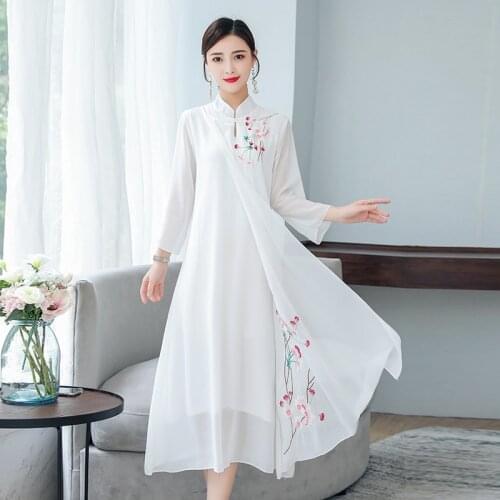2021 Spring Summer New WomenS Dresses Chinese Style Vintage Improved Cheongsam Elegant Large Size Chinese Dress Qipao 12050