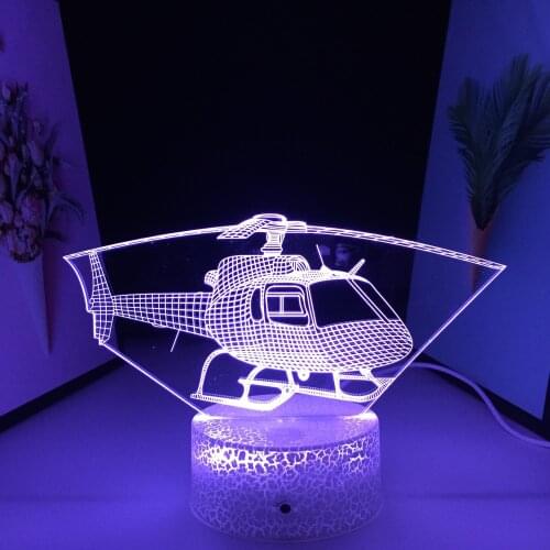 3D Neon Lamp White Cracked Base Acrylic Panel Aircraft Series Bedroom Ornaments 7 Color Changes With Remote Control USB Charging