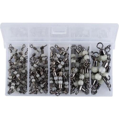 50Pcs/Box Luminous Three Way Rolling T-Turn Barrel Swivels Fishing Tackles