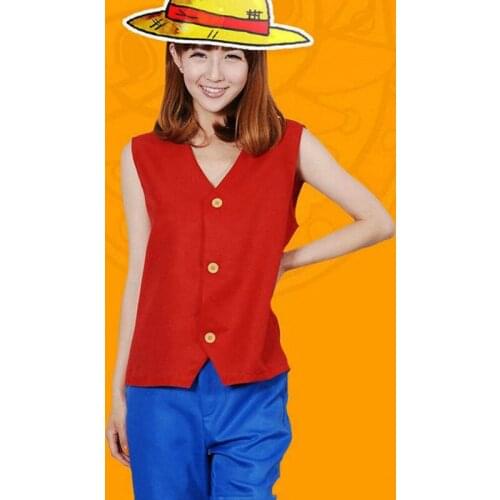 Anime One Piece Monkey D. Luffy Costume For Man Woman Red Waistcoat Straw Hat