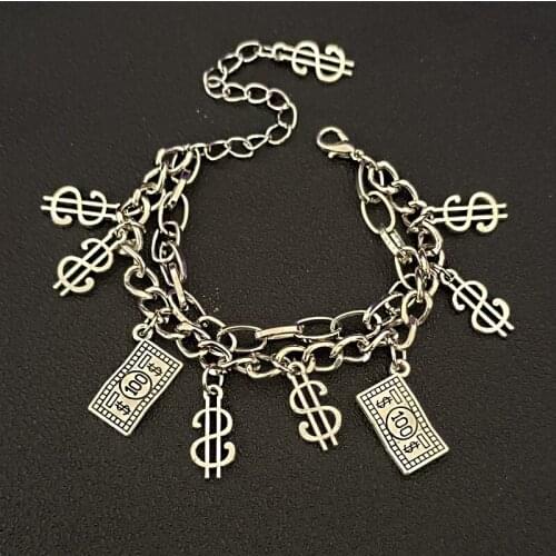 Hip Hop Double Coin BraceletHip Hop Chain Bracelet For Women/Men Silver Color Pendant Chain Bracelet Gift Fine Jewelry