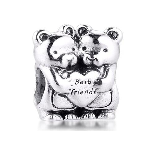 Fits Pandora Bracelet Best Buddies Charm Real 925 Sterling Silver Beads for Women Jewelry Making Party Wedding Gift kralen