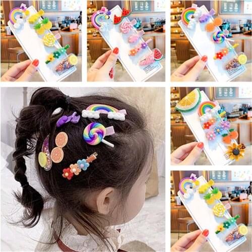 1 Pack Children Girls Hairpins Cute Fruit Rainbow Flower Floral Kids Headwear Hair Clip Baby Girl Side Bands Hair Accessories