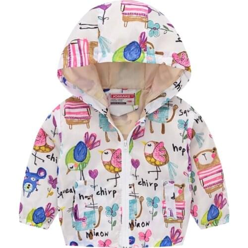 Kids Girl Coat Spring 2021 New Cotton Baby Girl Coat Flower Bird Doodle Dot Jacket Cardigan Childrens Autumn Girls Jackets