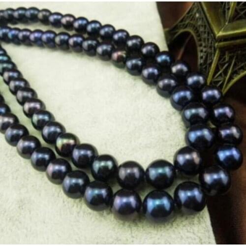 LONG 9-10MM TAHITIAN BLACK GREEN PEARL NECKLACE 36" 50"