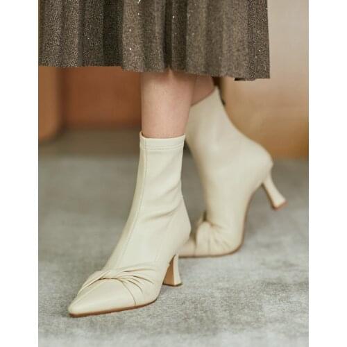 EshtonShero Stretch Boots Chunky Boots Women Winter Shoes Cow Leather Ankle Boots Black Female Autumn Fashion Platform Boots