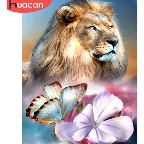 HUACAN Picture By Number Lion Animal Kits For Adults Handpainted DIY Paint By Number Tiger Flower On Canvas Home Decor