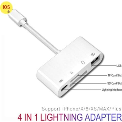 4 in 1 SD TF Card Camera Connection Kits for Lightning to USB Camera Reader OTG Cable for iphone X 8 8pls 7 11 12 for ipad Air
