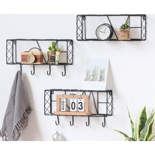Free punch creative wall rack wall hanging living room bedroom wall hanging basket with hook storage rack WF1126305