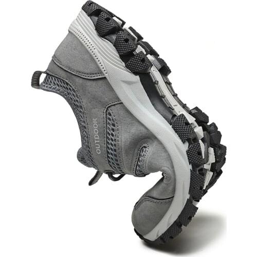 Zoxo Mens Outdoor Sports Shoes Casual Mesh Breathable Cowhide Velvet Anti Collision Toe Lightweight Mens Shoes