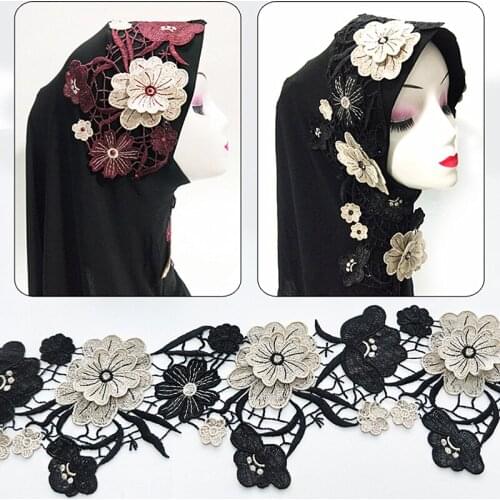 Wide 14cm colorful 3D flower lace Embroidery Hollowed out lace Wedding dress accessories Headscarf accessories JB60