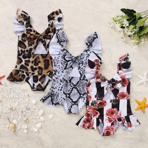 Girls Swimsuit Kids Swimwear Toddler Baby Girls One Piece Snakeskin Leopard Printed Swimsuit Swimwear Kids Beach Bathing Suit